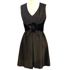 VTG 50s 60s Bonwit Teller Woman's black velvet contrast flower cocktail dress XS